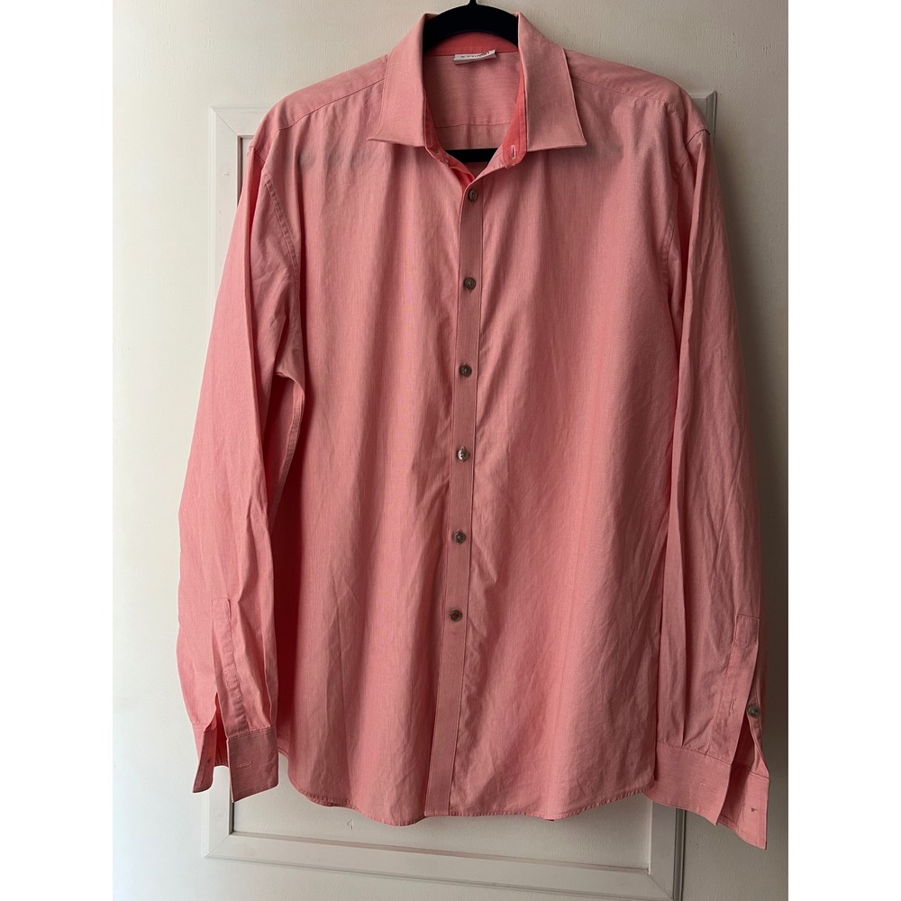 Calvin Klein Extreme Slim Fit Dress Shirt Mens 16.5 34/35 Pink Micro Stripe LS